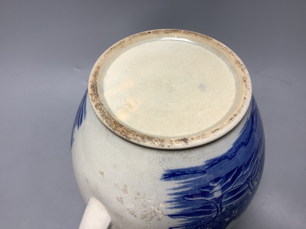 A pearlware ‘Pocock and Allen 1802’ blue and white jug, height 20.5cm